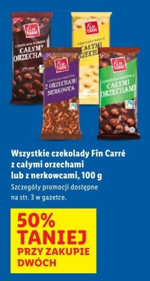 Czekolady z całymi orzechami lub z nerkowcami Fin Carré promocja w Lidl