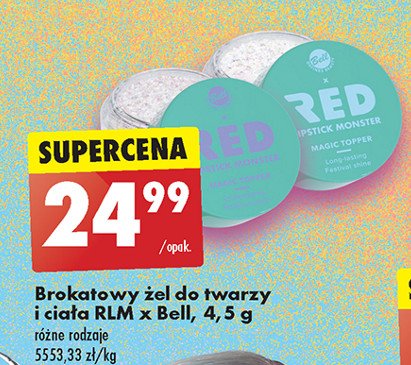 Żel brokatowy do twarzy i ciała Bell red lipstick monster promocja