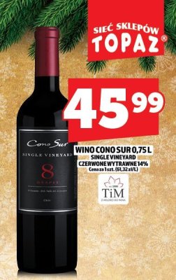 Wino Cono Sur 0,75l Single Vineyard czerwone wytrawne 14% promocja w TOPAZ