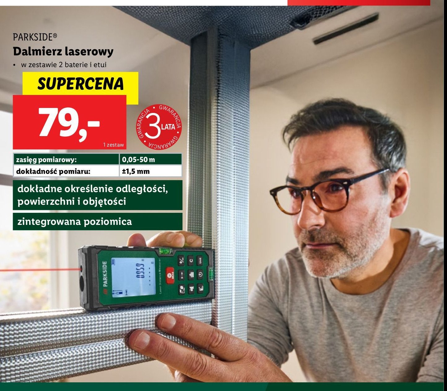 Dalmierz laserowy 50 m Parkside promocja w Lidl