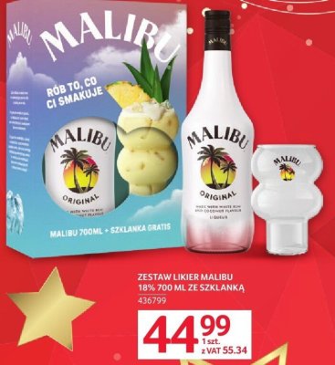 Likier Malibu 18% 700 ml ze szklanką promocja w Selgros