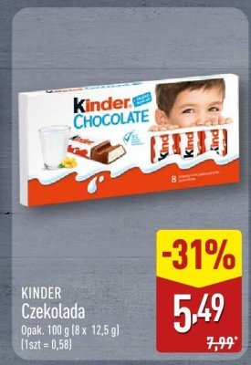 Czekolada Kinder 8 x 12,5 g promocja w Aldi