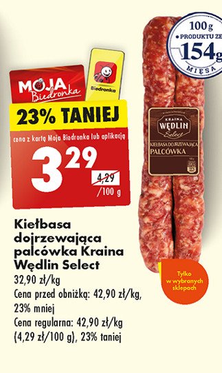 Kiełbasa dojrzewająca palcówka Kraina wędlin select promocja