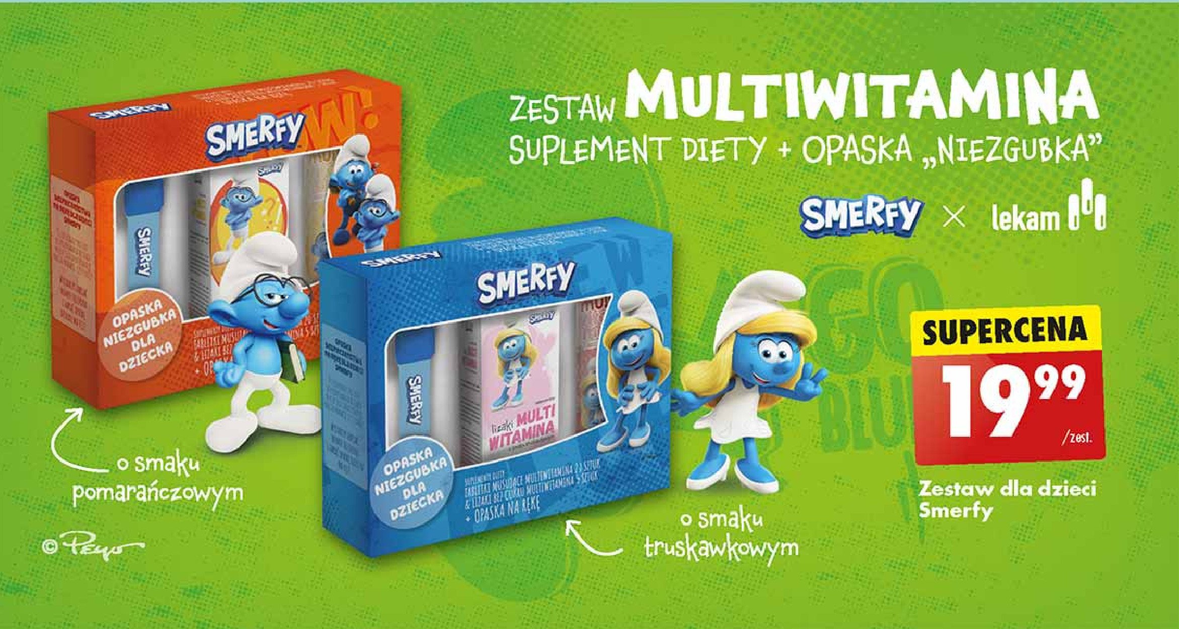 Zestaw smerfy multiwitamina o smaku truskawkowym + opaska niezgubka promocja