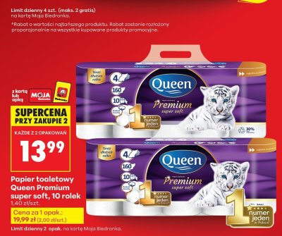 Papier toaletowy Queen Premium super soft, 10 rolek promocja w Biedronka