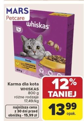 Karma dla kota Whiskas różne rodzaje 800g promocja w Carrefour Market