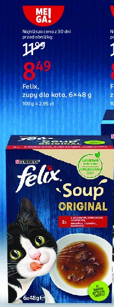 Karma dla kota wołowina kurczak jagnięcina Purina felix soup original promocja w Rossmann