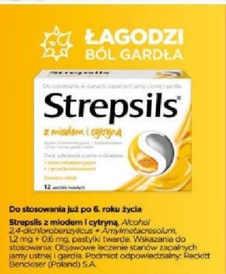 Strepsils z miodem i cytryną pastylki do ssania promocja w Żabka