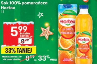 Sok 100% pomarańcza Hortex promocja w Delikatesy Centrum