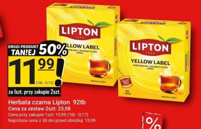 Herbata czarna Lipton Yellow Label 92tb promocja w Hitpol