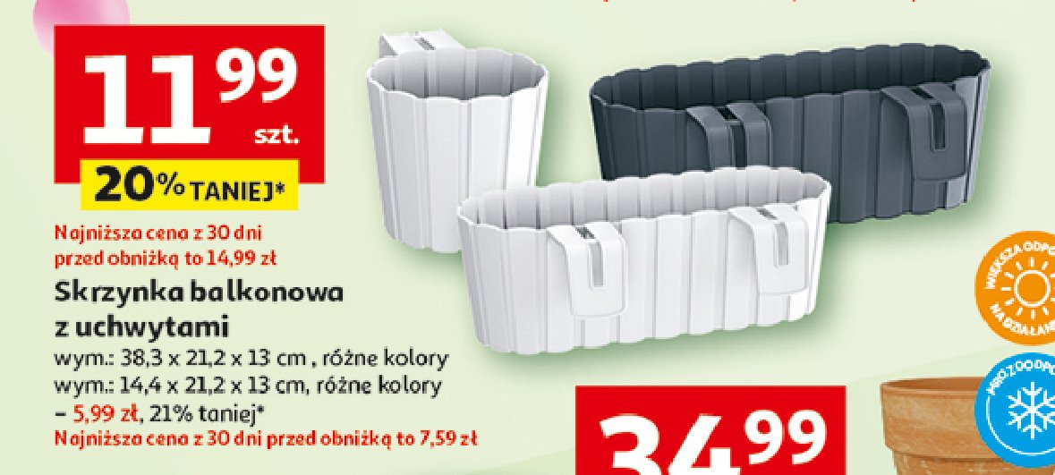 Skrzynka balkonowa z uchwytami 38.3 x 21.2 x 13 cm promocja w Auchan