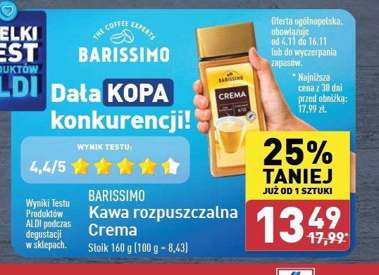 Kawa Barissimo crema promocja