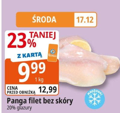 Panga filet bez skóry 20% glazury promocja w Leclerc
