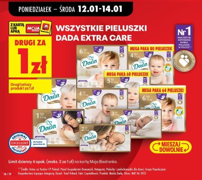 Pieluchy Dada Extra Care wszystkie rodzaje promocja w Biedronka