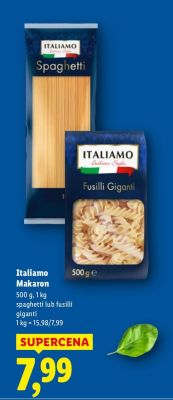 Makaron Italiamo spaghetti lub fusilli giganti promocja w Lidl