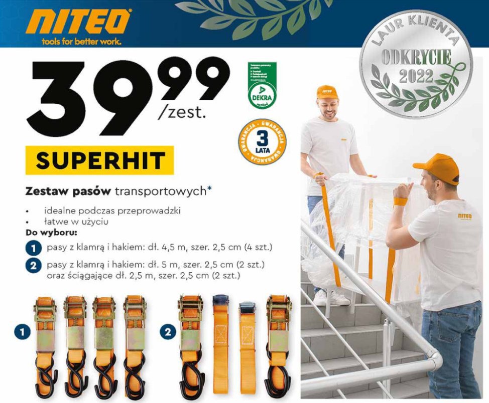 Pasy mocuj膮ce z klamr膮 i hakiem Niteo tools promocja