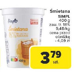 Śmietana 18 % Simply promocja w Carrefour