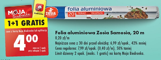 Folia aluminiowa 20 m Zosia samosia promocja
