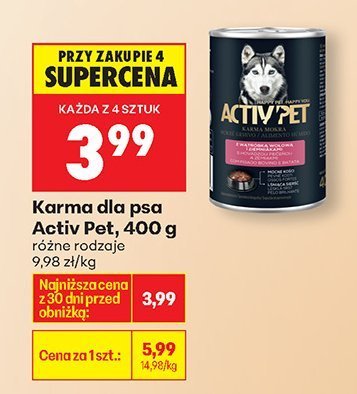 Karma dla psa Activ Pet 400g różne rodzaje promocja w Biedronka