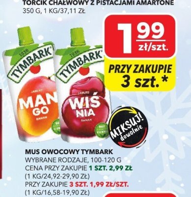 Mus owocowy Tymbark Mango, Wiśnia wybrane rodzaje, 100-120 g promocja w Top Market