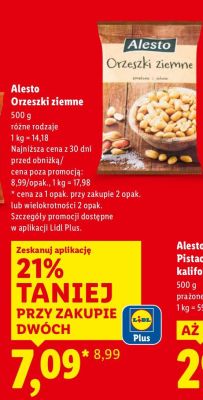 Pistacje kalifornijskie XXL Alesto prażone i solone promocja w Lidl