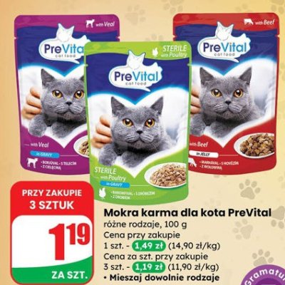Mokra karma dla kota PreVital z wołowiną promocja w Dino