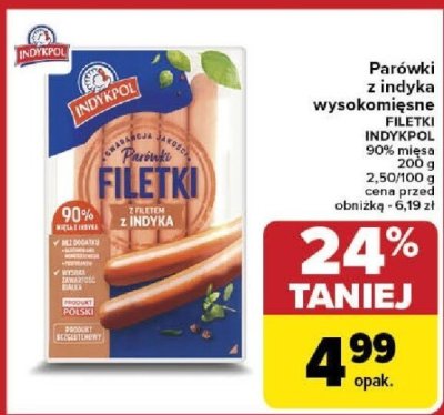 Parówki z indyka wysokomięsne Filetki promocja w Carrefour Market
