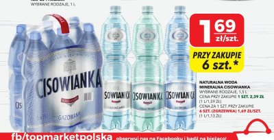 Woda mineralna Cisowianka różne rodzaje 1,5 l promocja w Top Market