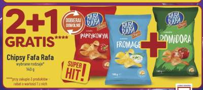 Chipsy Fafa Rafa różne rodzaje 2+1 gratis promocja w POLOmarket