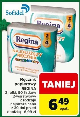 Ręcznik papierowy REGINA 2 rolki, 90 listków 2-warstwowy promocja w Carrefour