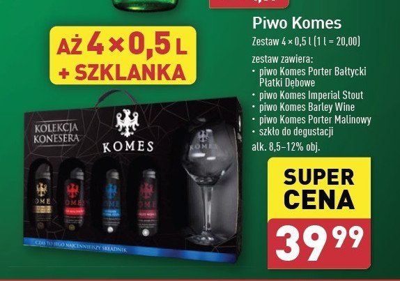 Piwo + pokal Komes potrójny złoty + komes podwójny ciemny + komes porter bałtycki + komes poczwórny bursztynowy promocja