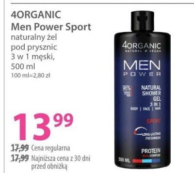 Żel pod prysznic Men Power Sport naturalny 3w1 męski promocja w Hebe