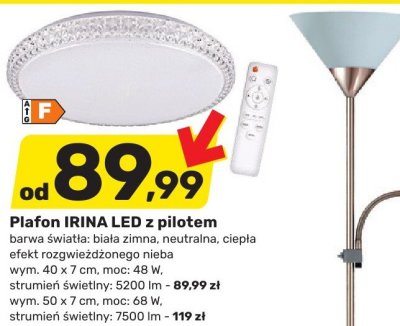 Plafon IRINA LED z pilotem - 40 x 7 cm, 48 W, 5200 lm promocja w Bricomarche