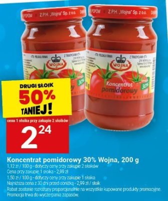 Koncentrat pomidorowy 30% Wojna, 200 g promocja w Twój Market