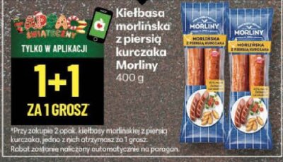 Kiełbasa morlińska z piersią kurczaka Morliny 400 g promocja w Delikatesy Centrum