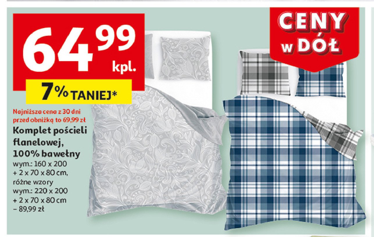 Komplet pościeli flanela 160 x 200 cm + 2 x 70 x 80 cm promocja w Auchan