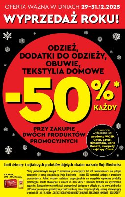 Odzież, dodatki do odzieży, obuwie oraz tekstylia domowe -50% przy zakupie 2 promocja w Biedronka