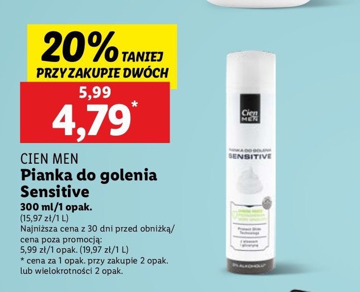 Pianka do golenia sensitive Cien men promocja