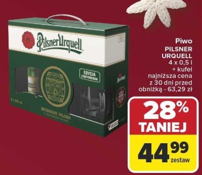 Piwo PILSNER URQUELL 4 x 0,5l + kufel promocja w Carrefour