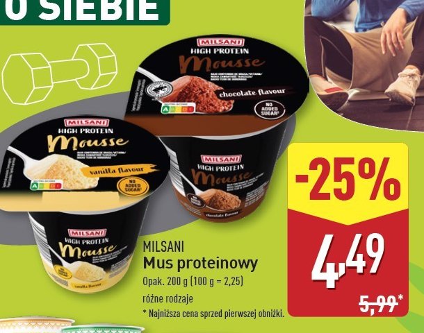 Mus proteinowy waniliowy Milsani promocja w Aldi