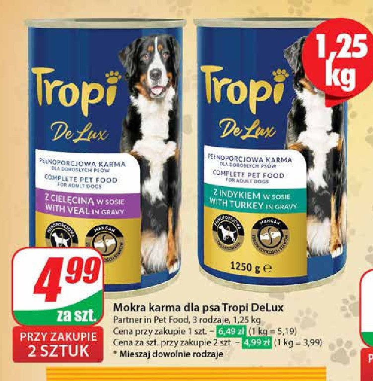 Karma dla psa z cielęciną Tropi deluxe promocja