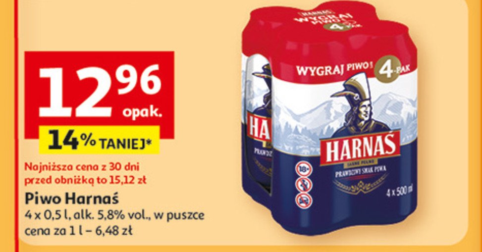 Piwo Harnaś jasne pełne promocja w Auchan
