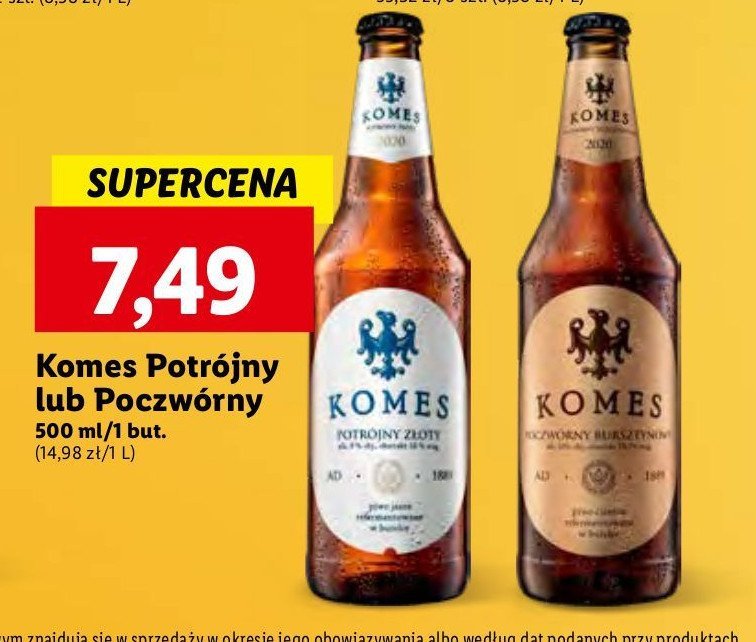 Piwo Komes potrójny złoty promocja w Lidl