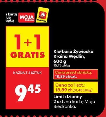 Kiełbasa Żywiecka Kraina Wędlin, 600 g promocja w Biedronka