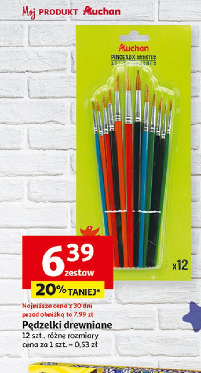 Pędzelki drewniane Auchan promocja