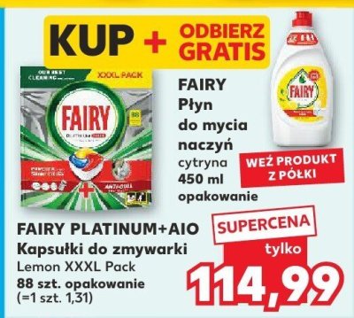 Kapsułki do zmywarki Lemon XXXL Pack 48 szt. + Płyn do mycia naczyń Fairy gratis promocja w Kaufland