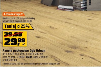Panele podłogowe Dąb Orlean gr. 8 mm, kl. AC4, wym. 8 x 191 x 1380 mm promocja w OBI