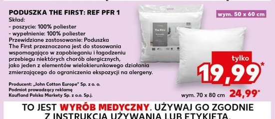 Poduszka the first 50 x 60 cm John cotton promocja w Kaufland