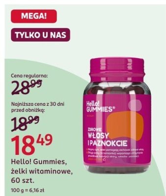Żelki witaminowe Hello! Gummies Dobre Włosy Ipaznokcie, 60 szt. promocja w Rossmann