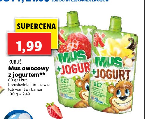 Mus wanilia-jabłko-banan Kubuś mus + jogurt promocja